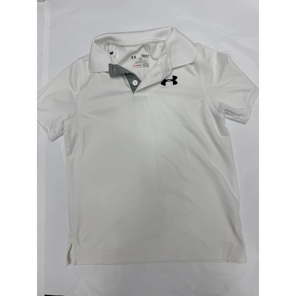 Under Armour Boys White HeatGear Loose Fit Short Sleeve Polo Shirt Size YSM